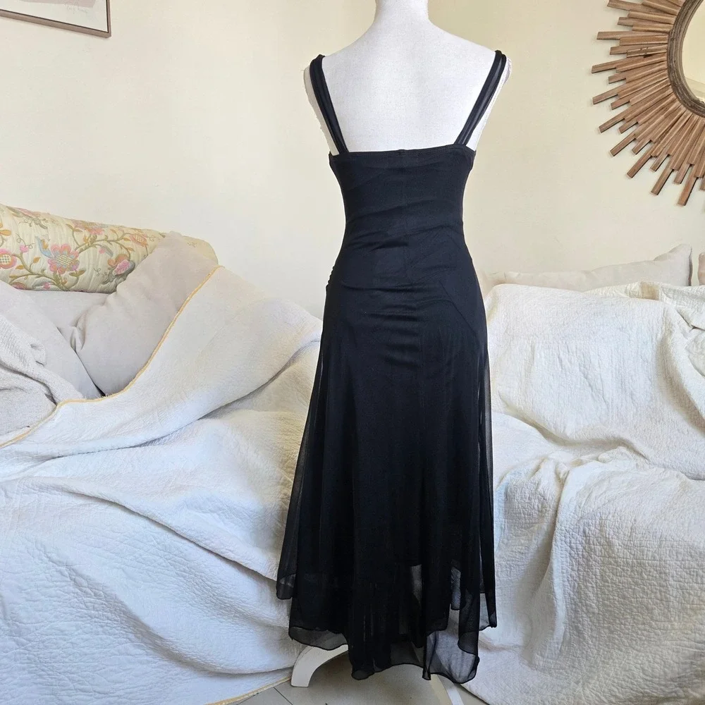 Trixxi S Vintage Y2K Whimsigoth Fairy Black Babydoll Dress Ruched Sheer Overlay